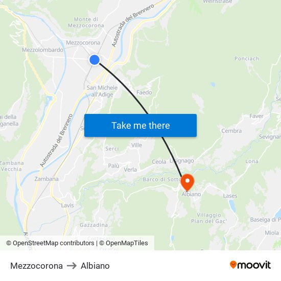 Mezzocorona to Albiano map