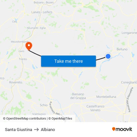 Santa Giustina to Albiano map