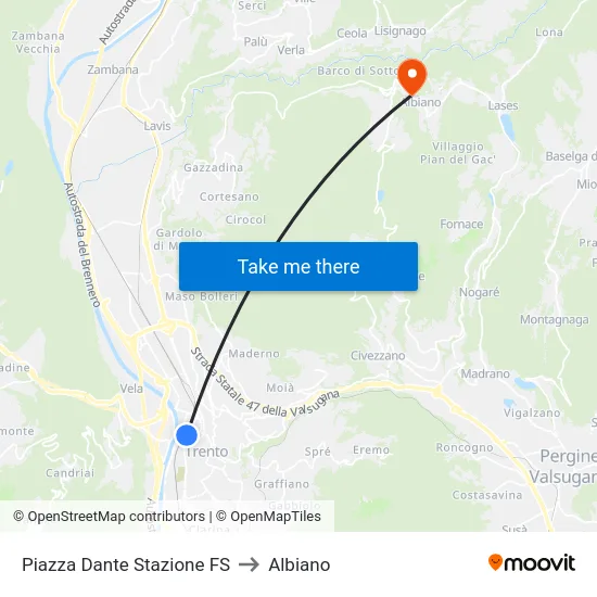 Piazza Dante Stazione FS to Albiano map