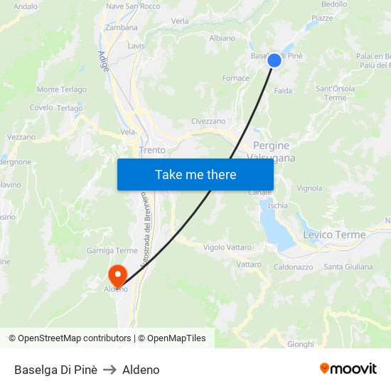 Baselga Di Pinè to Aldeno map