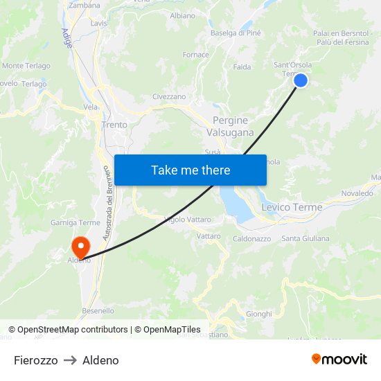 Fierozzo to Aldeno map