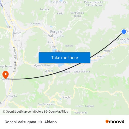 Ronchi Valsugana to Aldeno map