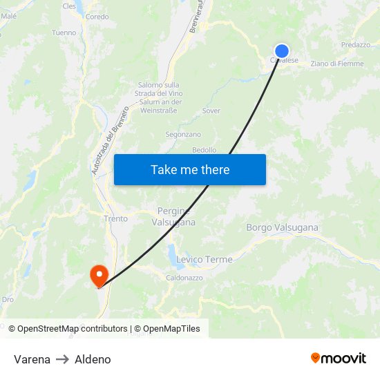 Varena to Aldeno map