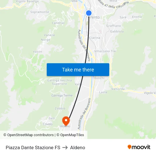 Dante Square Railway Station to Aldeno map