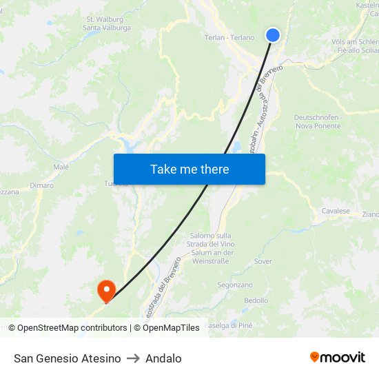 San Genesio Atesino to Andalo map