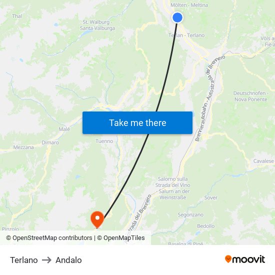 Terlano to Andalo map