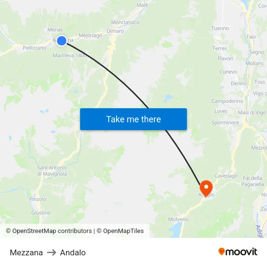 Mezzana to Andalo map