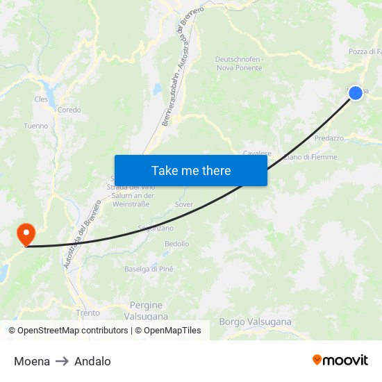 Moena to Andalo map