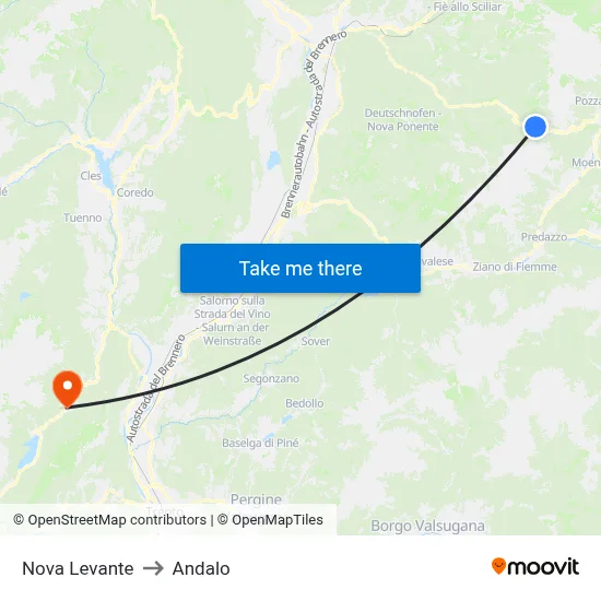 Nova Levante to Andalo map