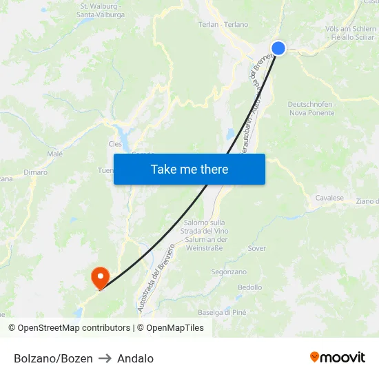 Bolzano/Bozen to Andalo map