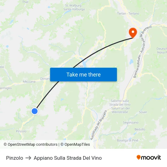 Pinzolo to Appiano Sulla Strada Del Vino map