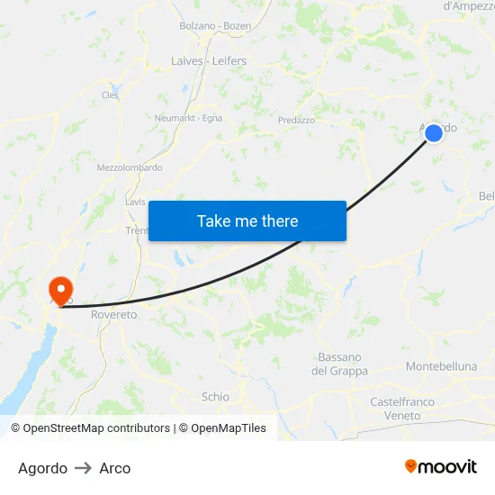 Agordo to Arch map