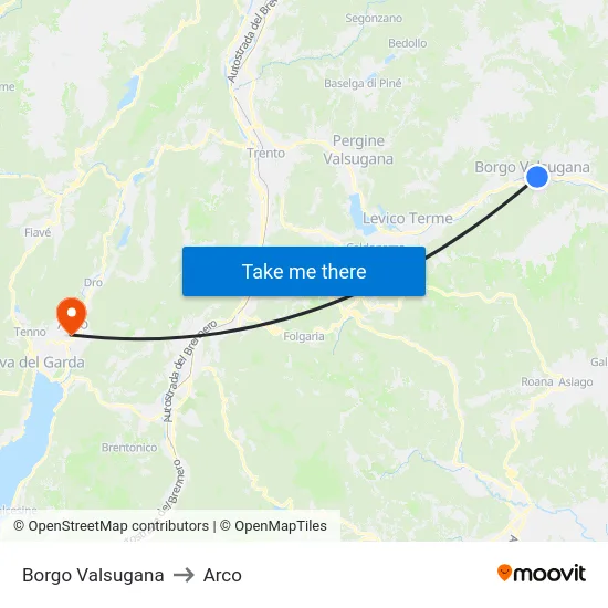 Borgo Valsugana to Arco map