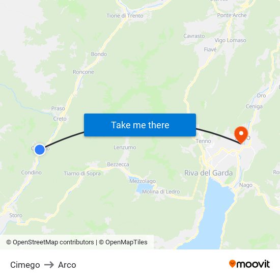 Cimego to Arco map