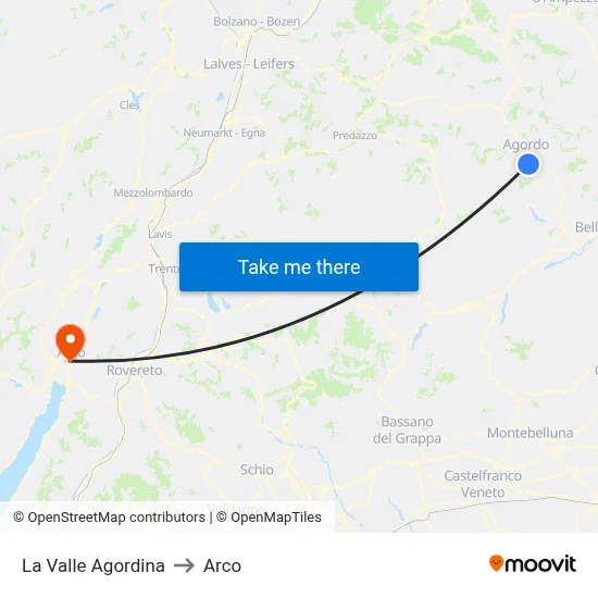 La Valle Agordina to Arch map