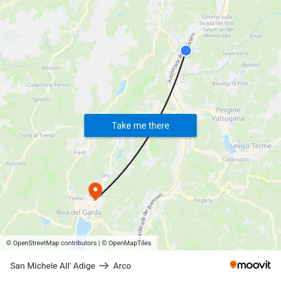 San Michele all'Adige to Arch map