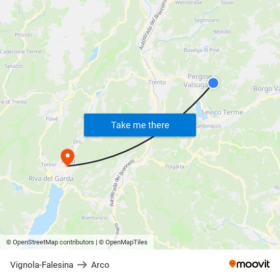 Vignola-Falesina to Arco map