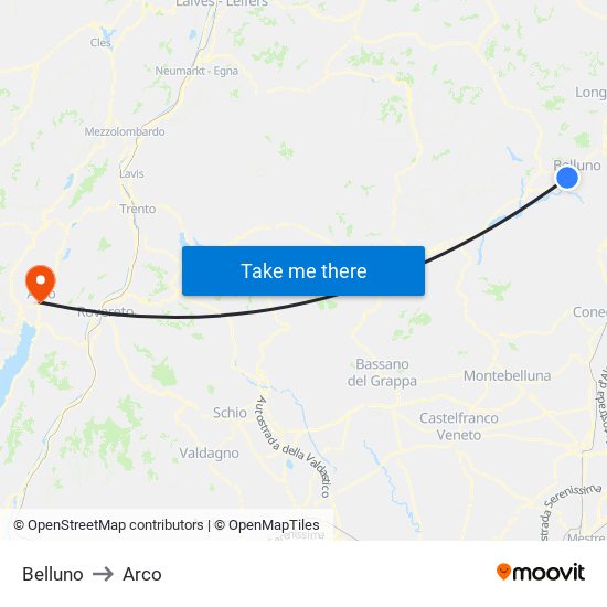 Belluno to Arco map