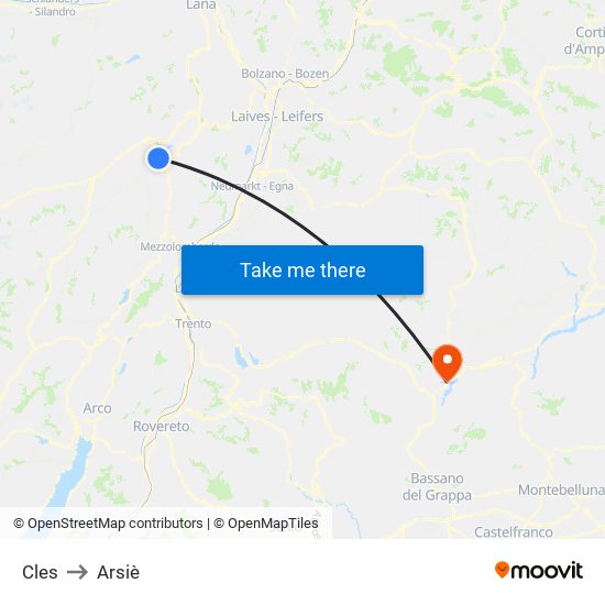 Cles to Arsiè map