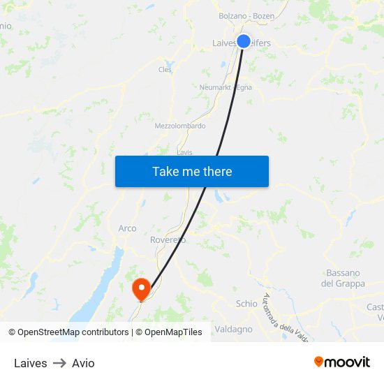 Laives to Avio map