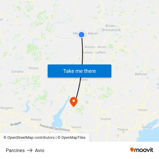 Parcines to Avio map