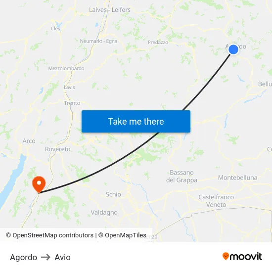Agordo to Avio map