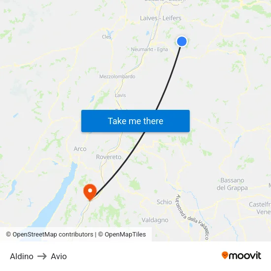 Aldino to Avio map