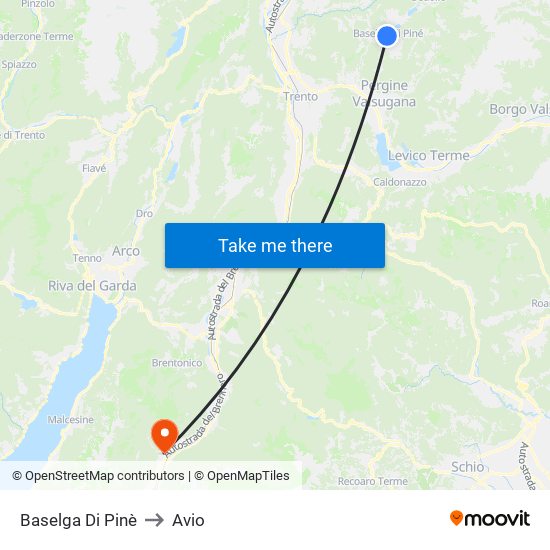 Baselga Di Pinè to Avio map