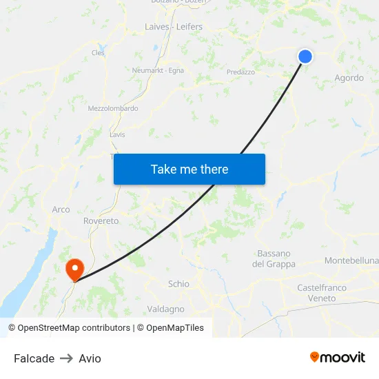 Falcade to Avio map