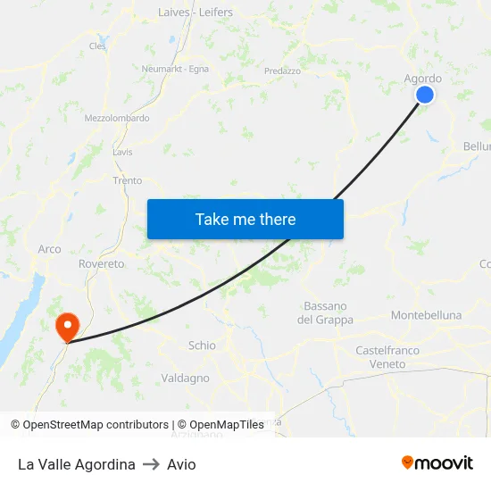 La Valle Agordina to Avio map