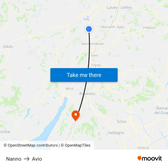 Nanno to Avio map
