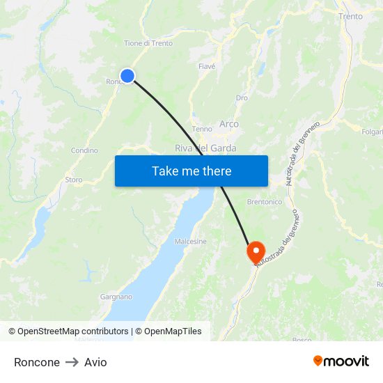 Roncone to Avio map