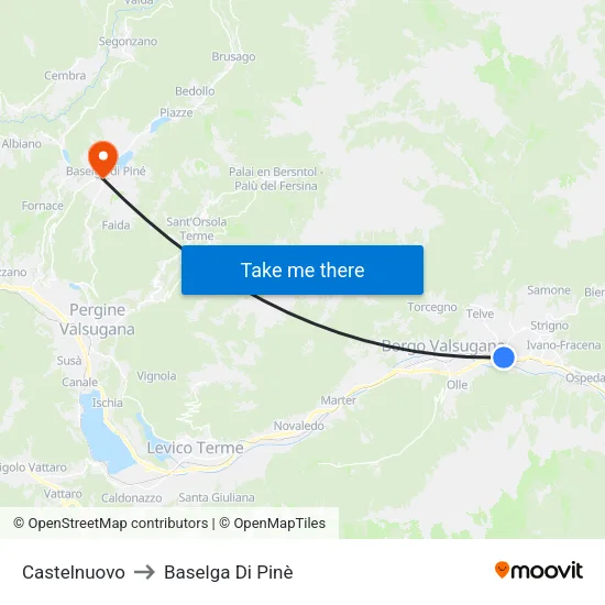 Castelnuovo to Baselga di Pinè map