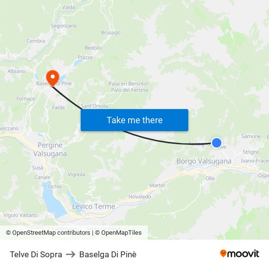 Telve Di Sopra to Baselga Di Pinè map