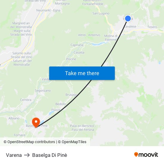 Varena to Baselga Di Pinè map