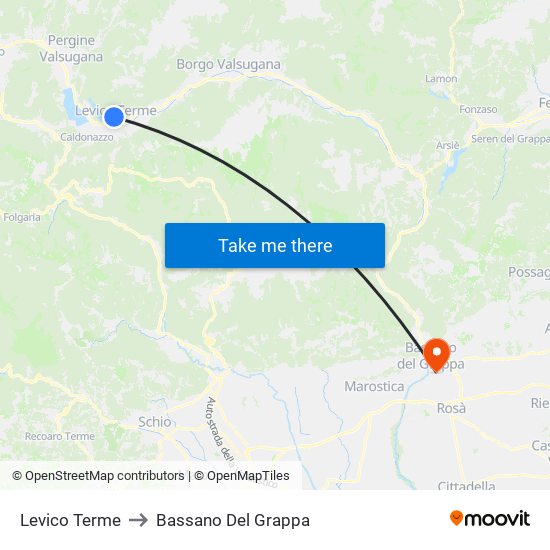 Levico Terme to Bassano Del Grappa map