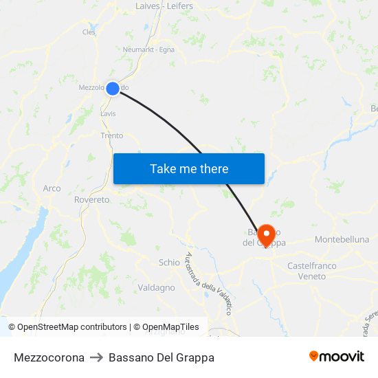 Mezzocorona to Bassano Del Grappa map