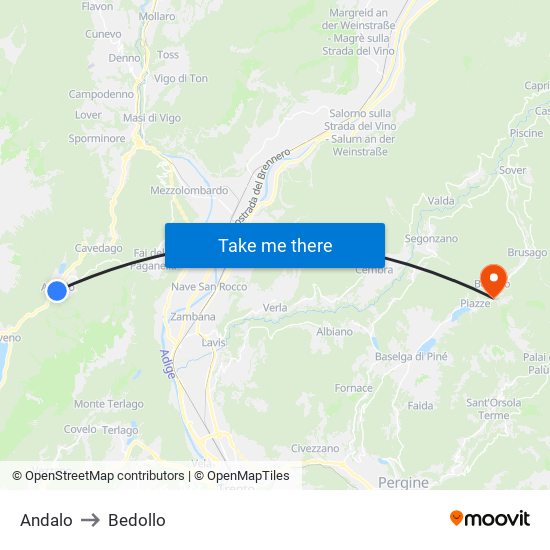 Andalo to Bedollo map