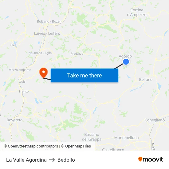 La Valle Agordina to Bedollo map