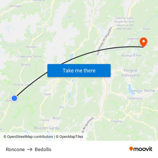 Roncone to Bedollo map