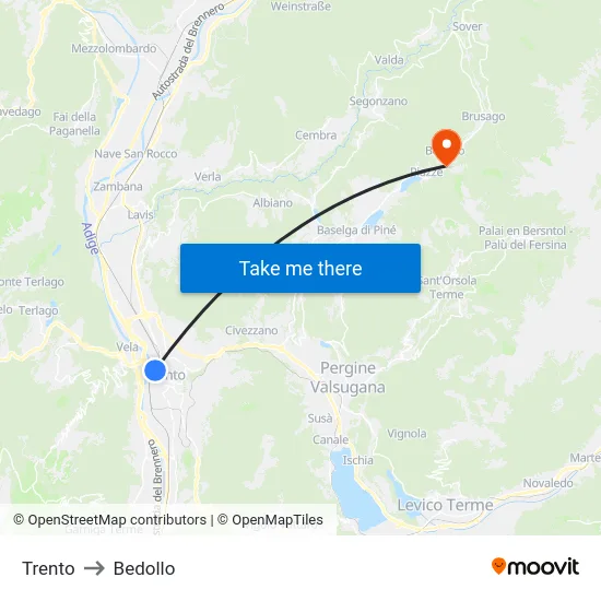 Trento to Bedollo map