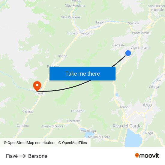Fiavè to Bersone map