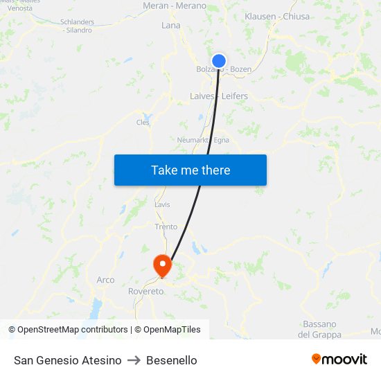 San Genesio Atesino to Besenello map
