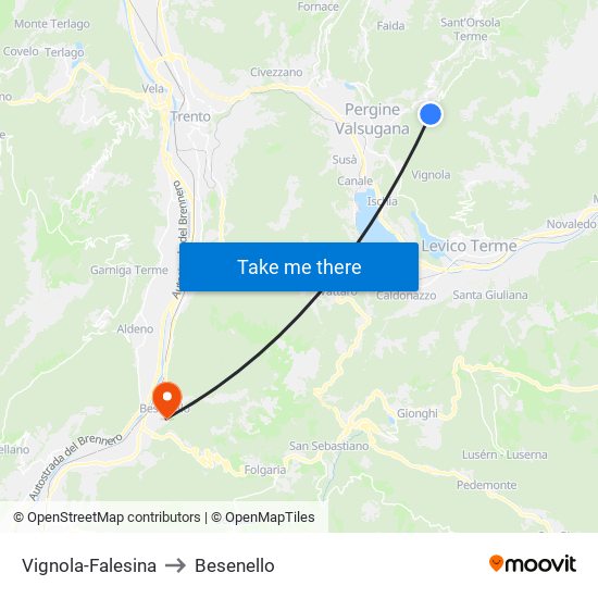 Vignola-Falesina to Besenello map