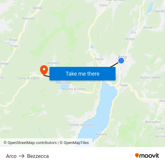 Arco to Bezzecca map
