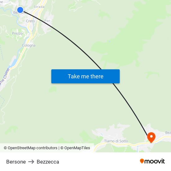 Bersone to Bezzecca map