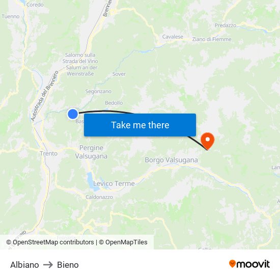 Albiano to Bieno map