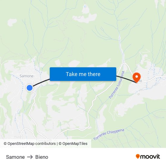 Samone to Bieno map