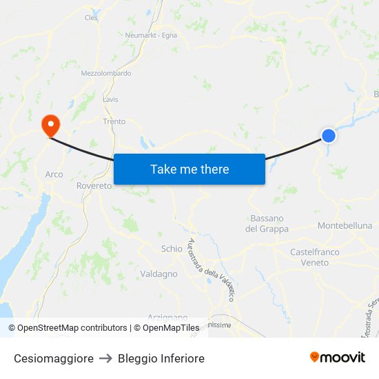 Cesiomaggiore to Bleggio Inferiore map