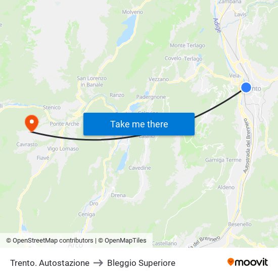 Trento. Autostazione to Bleggio Superiore map